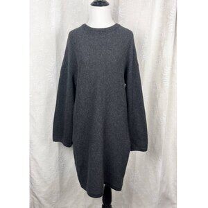 Oak + Fort split sleeve sweater dress dark gray cotton blend knit pullover